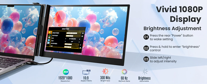 14" Ultra-thin SingleMonitor Portable FHD Laptop Screen Extender, Dual Display for Windows & Mac