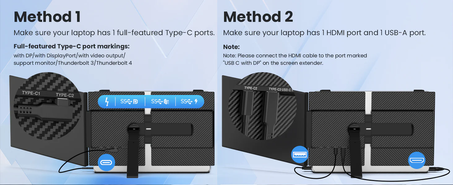 14" Ultra-thin SingleMonitor Portable FHD Laptop Screen Extender, Dual Display for Windows & Mac