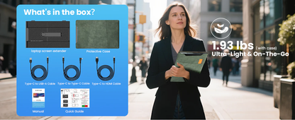 14" Ultra-thin SingleMonitor Portable FHD Laptop Screen Extender, Dual Display for Windows & Mac