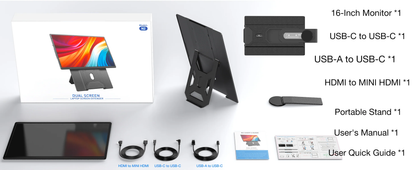 16" FHD SingleMonitor 1200P Plug & Play Enhanced Productivity Dual Screen Portable Monitor for Windows/Mac/Android
