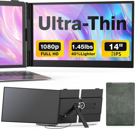 14" Ultra-thin SingleMonitor Portable FHD Laptop Screen Extender, Dual Display for Windows & Mac