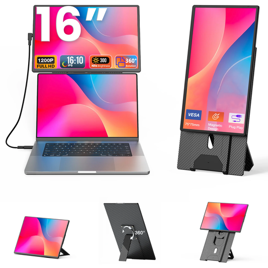 16" FHD SingleMonitor 1200P Plug & Play Enhanced Productivity Dual Screen Portable Monitor for Windows/Mac/Android