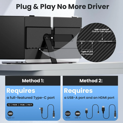 14" Ultra-thin SingleMonitor Portable FHD Laptop Screen Extender, Dual Display for Windows & Mac