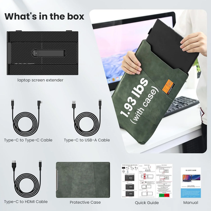 14" Ultra-thin SingleMonitor Portable FHD Laptop Screen Extender, Dual Display for Windows & Mac